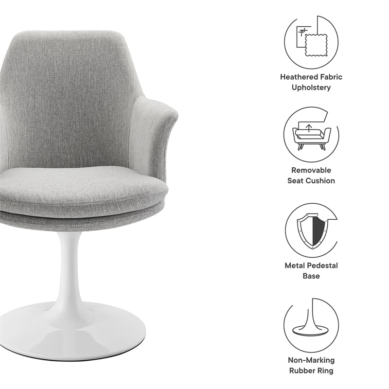 Lippa Swivel Dining Armchair in White Light Gray