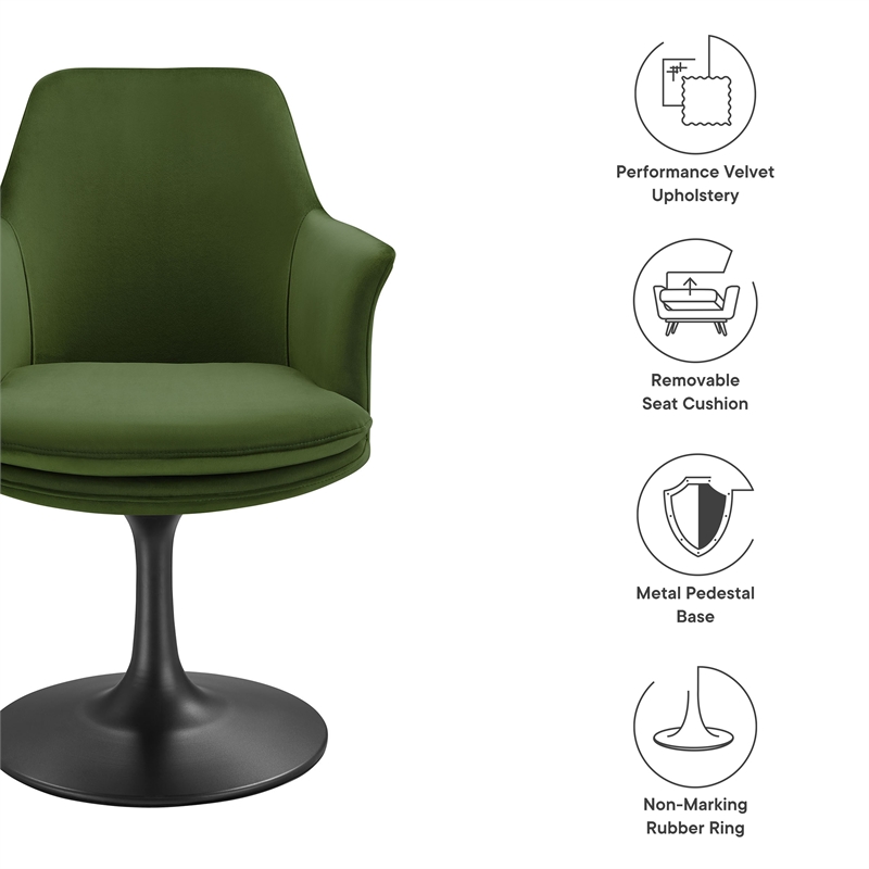 Lippa Swivel Dining Armchair in Black Moss Green