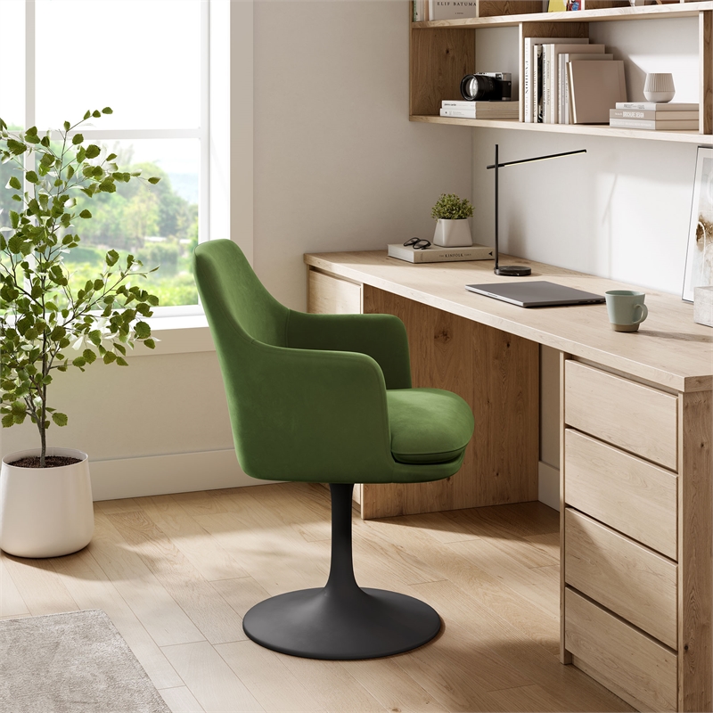 Lippa Swivel Dining Armchair in Black Moss Green