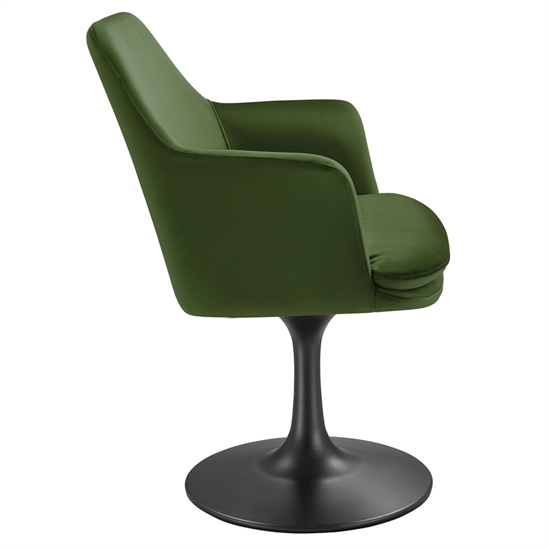 Lippa Swivel Dining Armchair in Black Moss Green