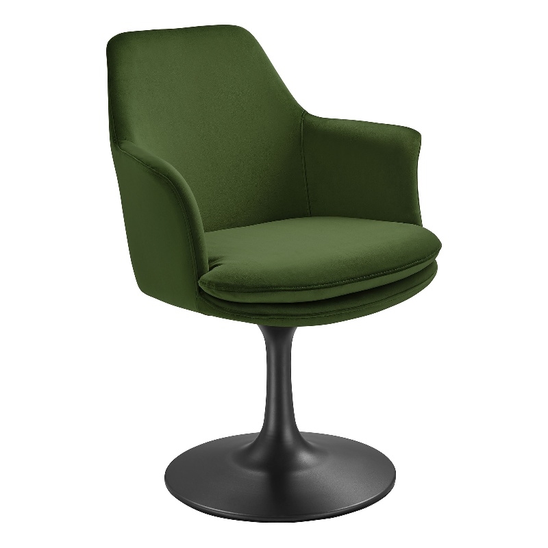Lippa Swivel Dining Armchair in Black Moss Green