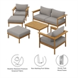 Modway Wren 6-Piece Teak Wood Patio Furniture Set in Natural Driftwood