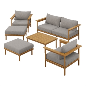 Modway Wren 6-Piece Teak Wood Patio Furniture Set in Natural Driftwood