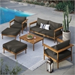 Modway Wren 6-Piece Solid Teak Wood Furniture Set in Natural Flint Gray