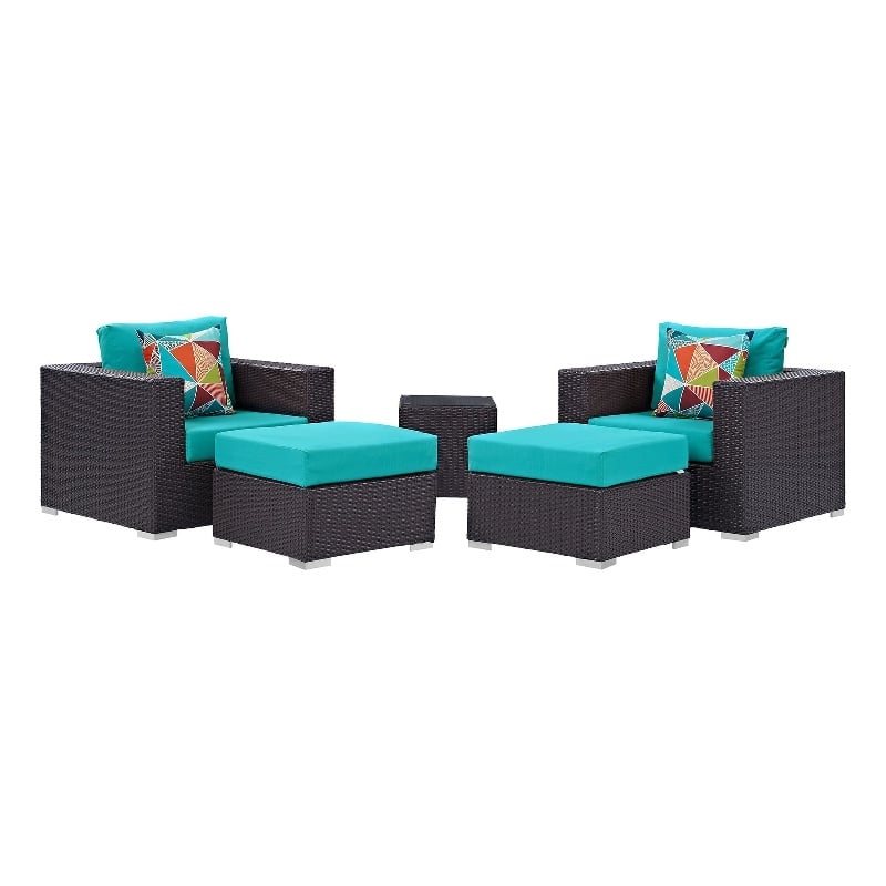 Modway Convene 5 Piece Sectional Set in Espresso Turquoise