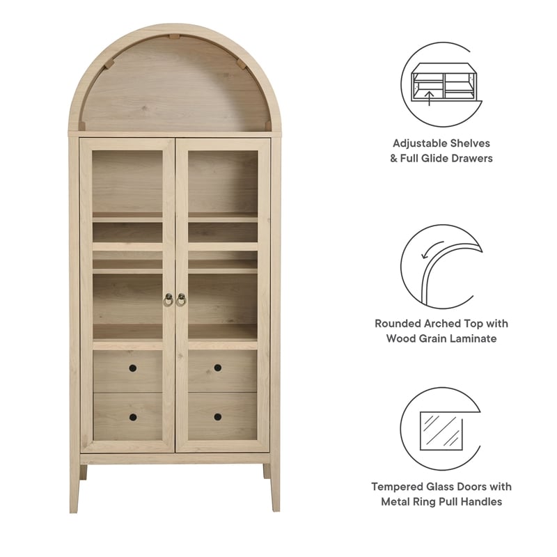 Nolan Arched Storage Display Cabinet in Light Oak