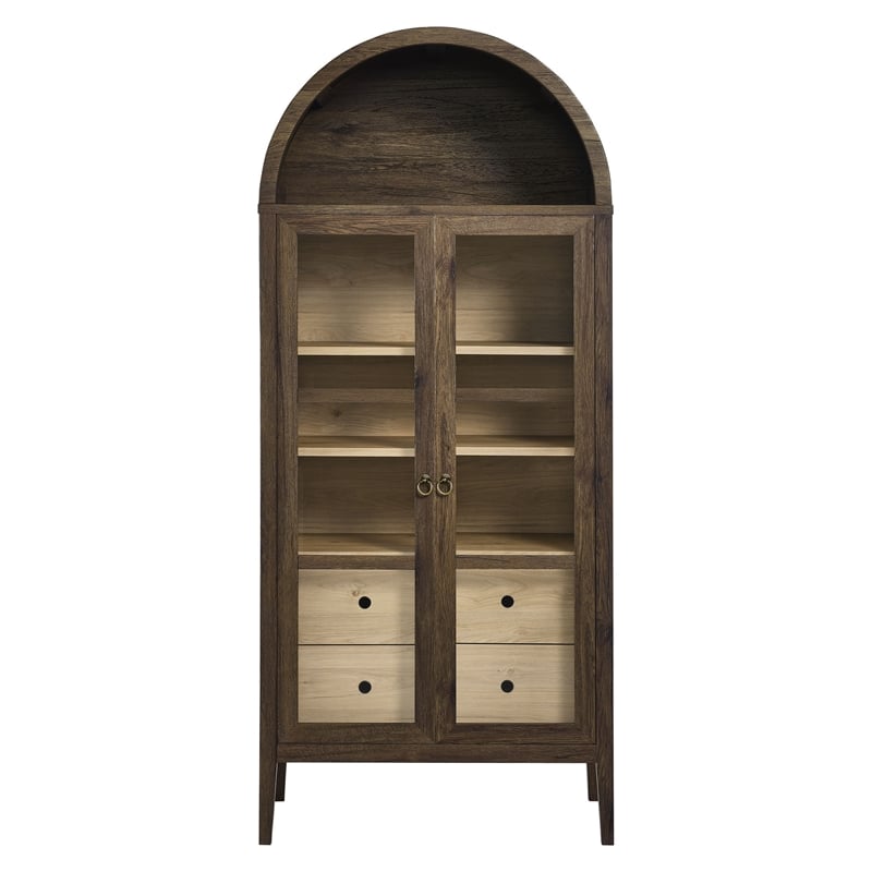 Nolan Arched Storage Display Cabinet in Walnut Hickory