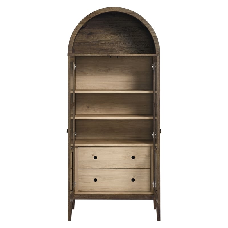 Nolan Arched Storage Display Cabinet in Walnut Hickory