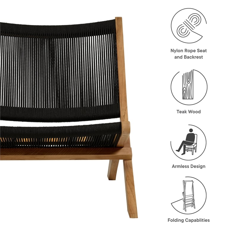 Vienna Folding Accent Lounge Chair in Natural Black