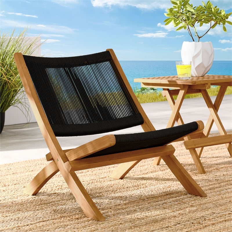 Vienna Folding Accent Lounge Chair in Natural Black