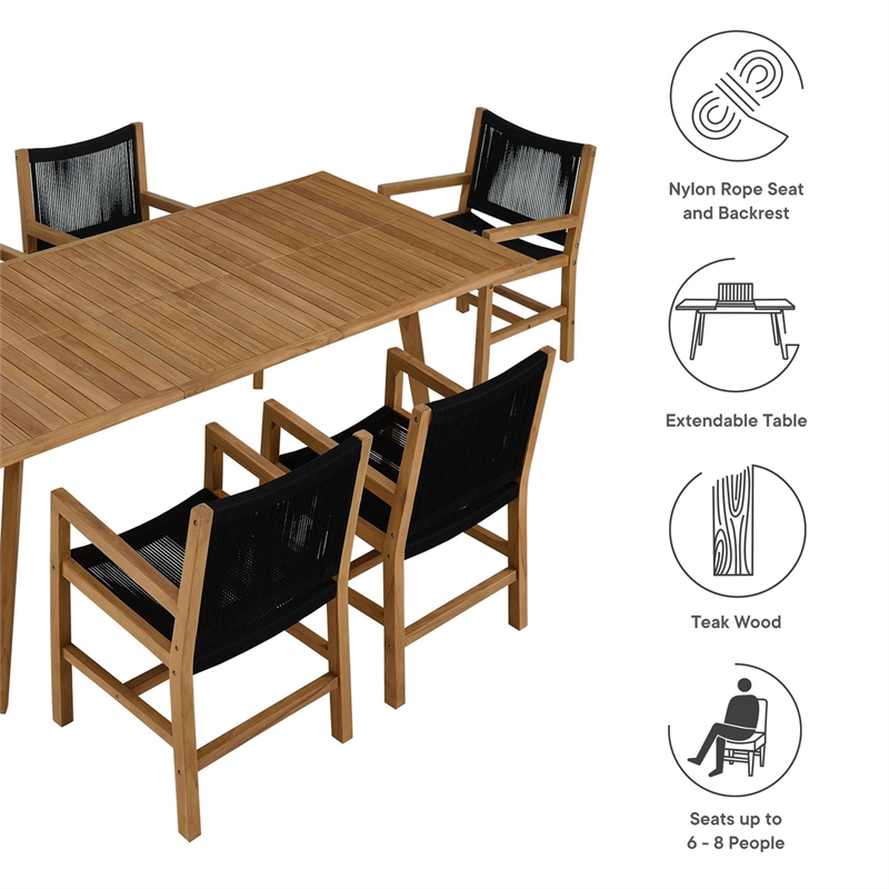 Vienna 7-Piece Dining Set with Armchairs in Natural Black