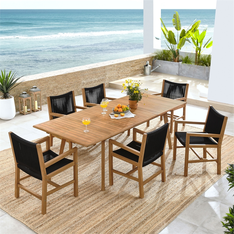 Vienna 7-Piece Dining Set with Armchairs in Natural Black
