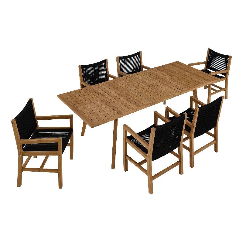 Vienna 7-Piece Dining Set with Armchairs in Natural Black