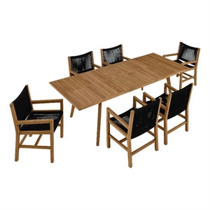 Vienna 7-Piece Dining Set with Armchairs in Natural Black