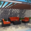 Modway Camfora 5-Piece Synthetic Rattan Weave Sectional Set in Espresso/Orange