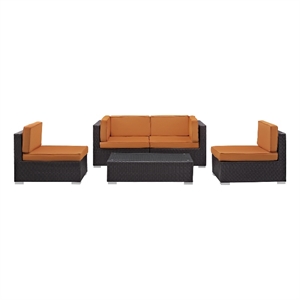Modway Camfora 5-Piece Synthetic Rattan Weave Sectional Set in Espresso/Orange