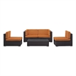 Modway Camfora 5-Piece Synthetic Rattan Weave Sectional Set in Espresso/Orange