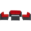 Modway Camfora 5-Piece Synthetic Rattan Weave Sectional Set in Espresso/Red