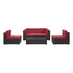 camfora 5 piece sectional set in espresso red