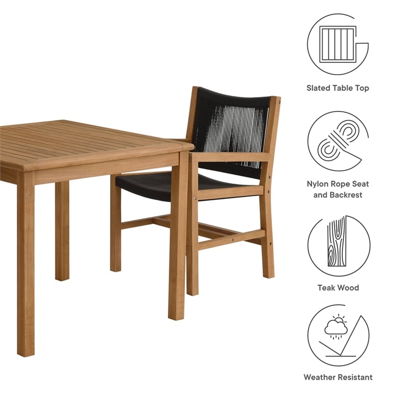 Vienna 3-Piece Dining Set with Armchairs in Natural Black