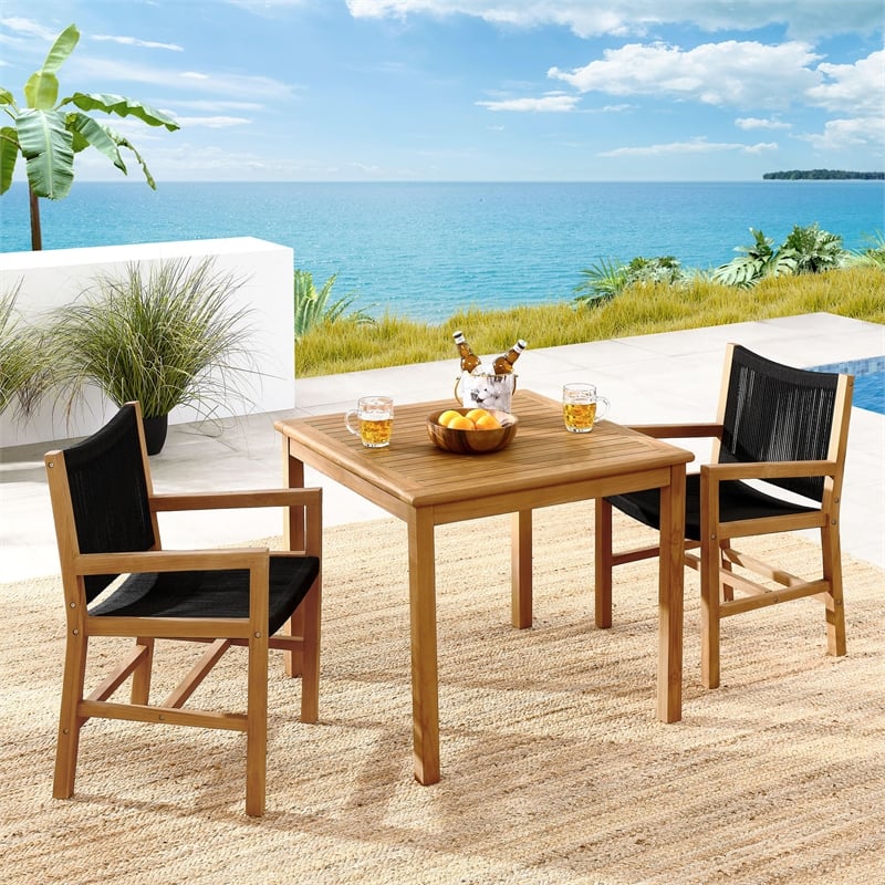 Vienna 3-Piece Dining Set with Armchairs in Natural Black