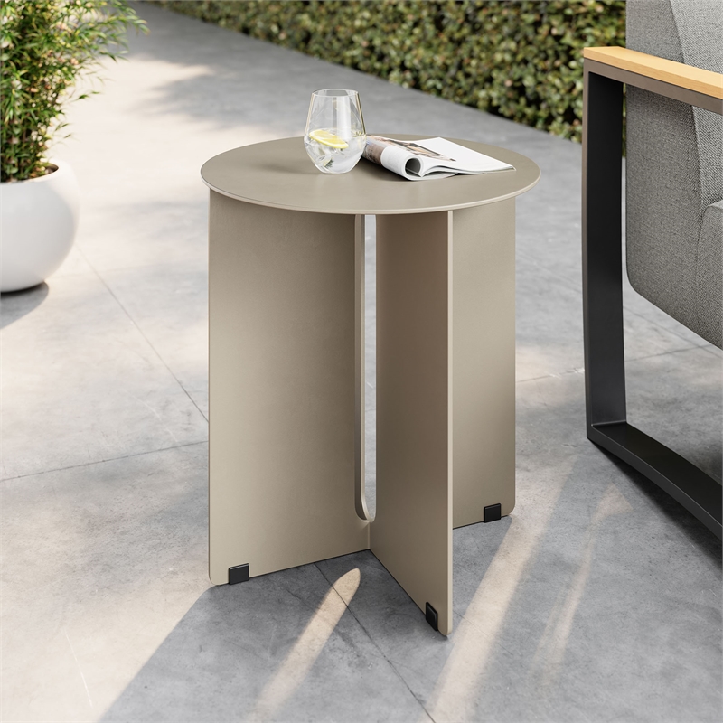 Modway Tecton Powder-Coated Aluminum Patio End Table in Khaki