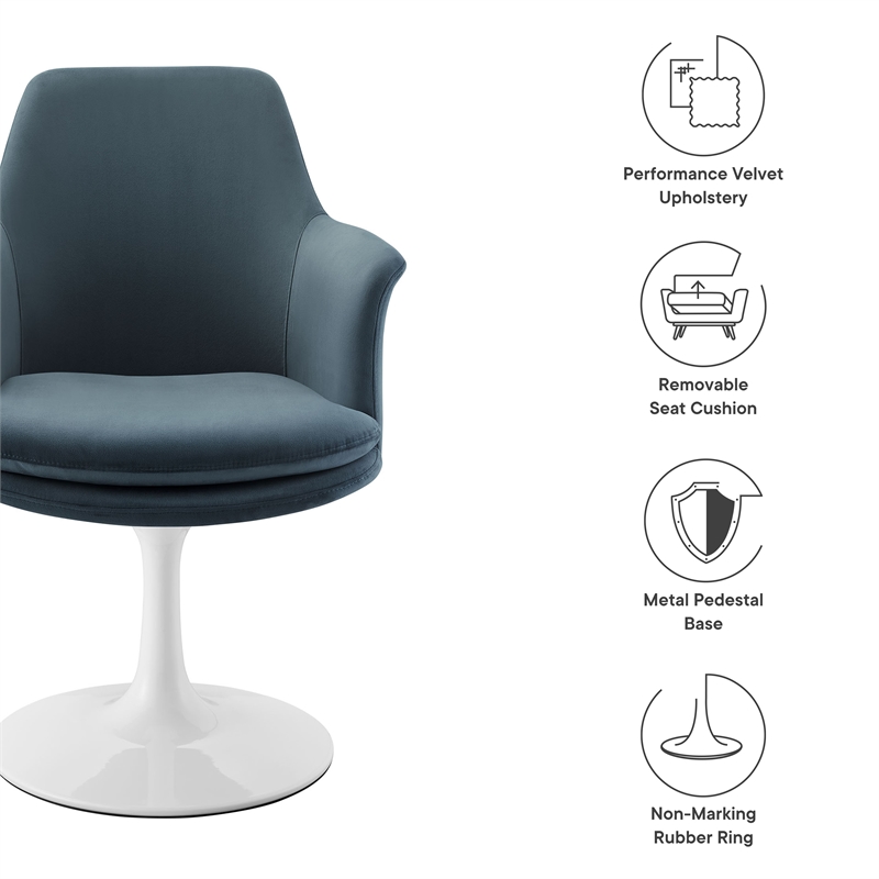 Lippa Swivel Dining Armchair in White Cadet Blue