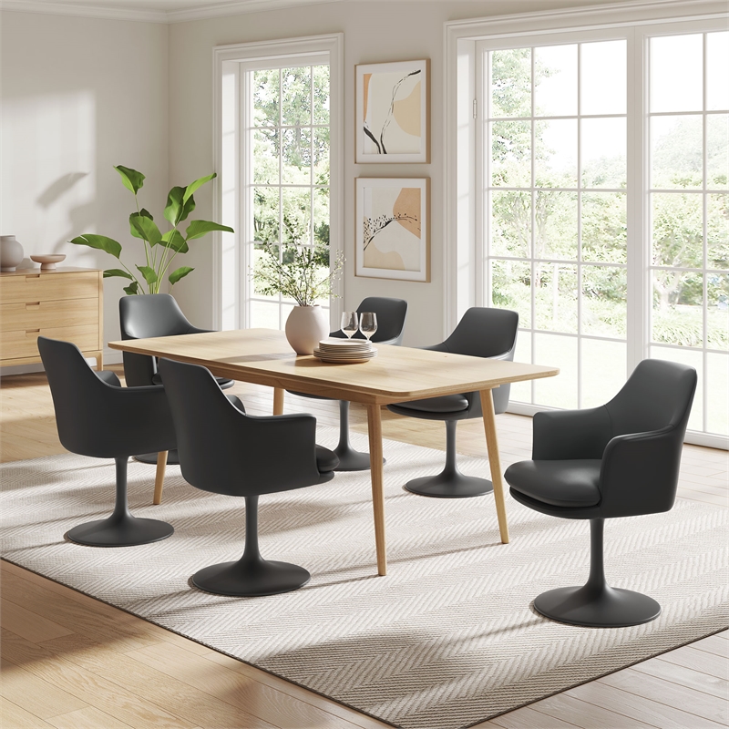 Modway Lippa Vegan Leather Upholstered Swivel Dining Armchair in Black Black
