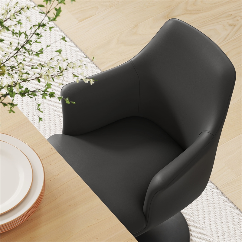 Modway Lippa Vegan Leather Upholstered Swivel Dining Armchair in Black Black