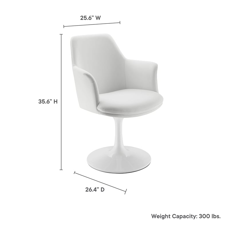 Modway Lippa Vegan Leather Upholstered Swivel Dining Armchair in White White