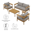 Modway Wren 4-Piece Teak Wood Patio Furniture Set in Natural Driftwood