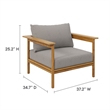 Modway Wren 4-Piece Teak Wood Patio Furniture Set in Natural Driftwood