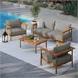 Modway Wren 4-Piece Teak Wood Patio Furniture Set in Natural Driftwood