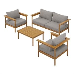 Modway Wren 4-Piece Teak Wood Patio Furniture Set in Natural Driftwood