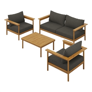 Modway Wren 4-Piece Solid Teak Wood Furniture Set in Natural Flint Gray