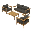 Modway Wren 4-Piece Solid Teak Wood Furniture Set in Natural Flint Gray