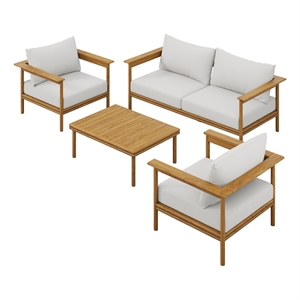 Modway Wren 4-Piece Solid Teak Wood Patio Set in Natural Sail