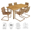 Abacus 7-Piece Dining Table Set with Rattan Armchairs in Natural Natural