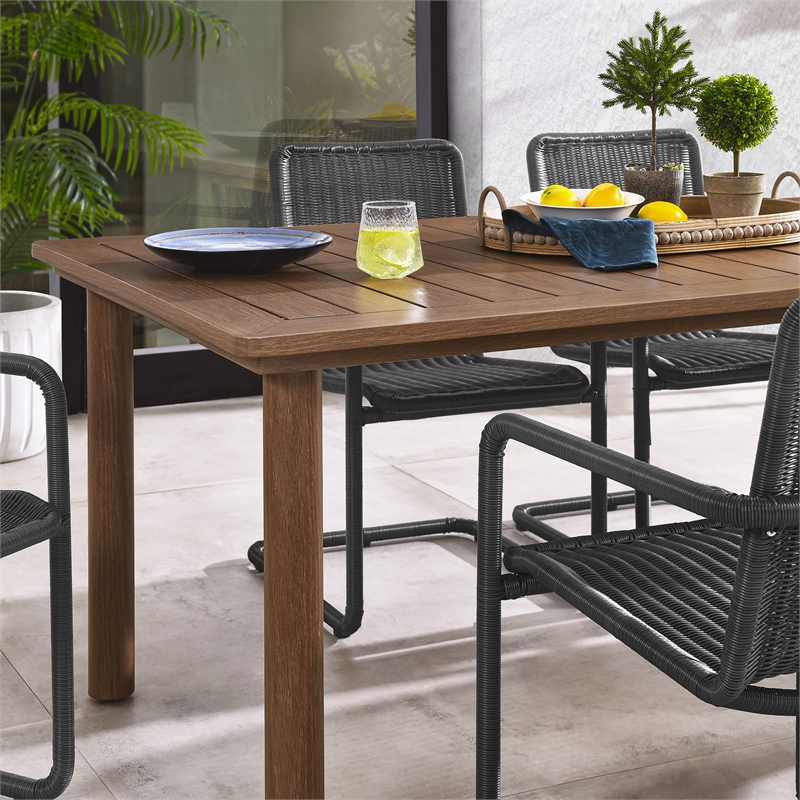Abacus 7-Piece Dining Table Set with Rattan Armchairs in Slate Walnut