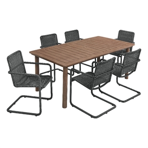 Abacus 7-Piece Dining Table Set with Rattan Armchairs in Slate Walnut