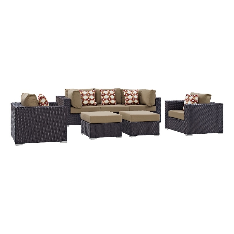 Modway Convene 7-Piece Outdoor Patio Sectional Set in Espresso/Mocha