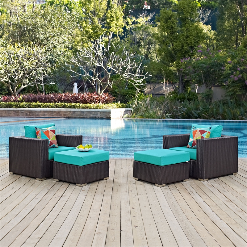 Modway Convene 4 Piece Sectional Set in Espresso Turquoise