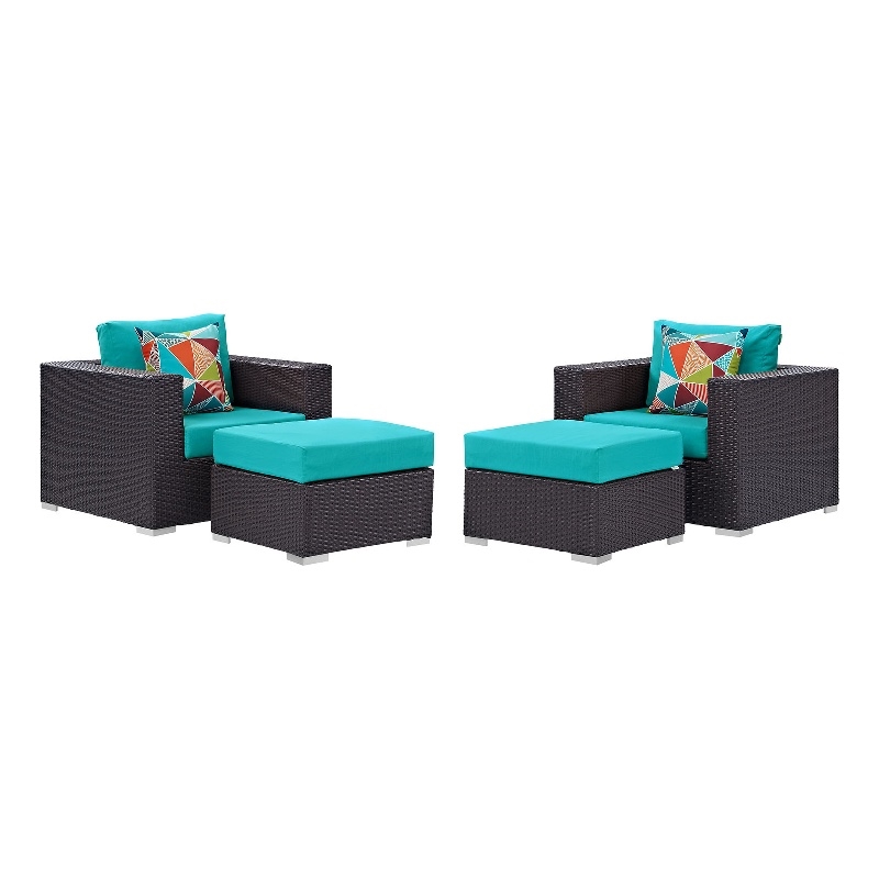 Modway Convene 4 Piece Sectional Set in Espresso Turquoise