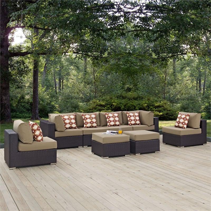 Modway Convene 8-Piece Outdoor Patio Sectional Set in Espresso/Mocha