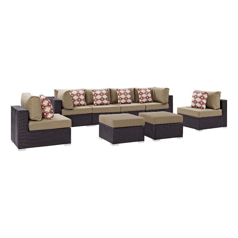 Modway Convene 8-Piece Outdoor Patio Sectional Set in Espresso/Mocha