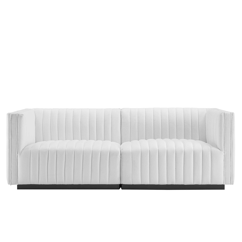Modway Conjure Channel Tufted Fabric Upholstered Loveseat in Black White