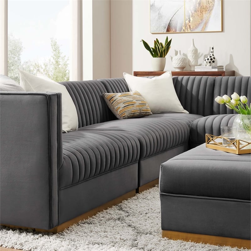 Sanguine 5-Piece Right-Facing Modular Sectional Sofa in Gray