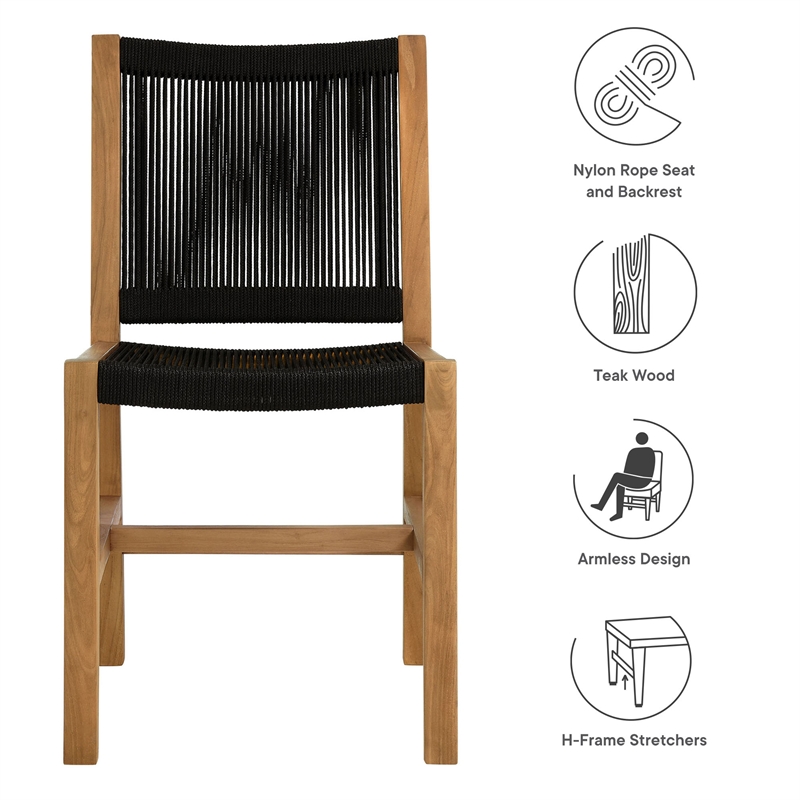 Vienna Armless Dining Chairs Set of 2 in Natural Black