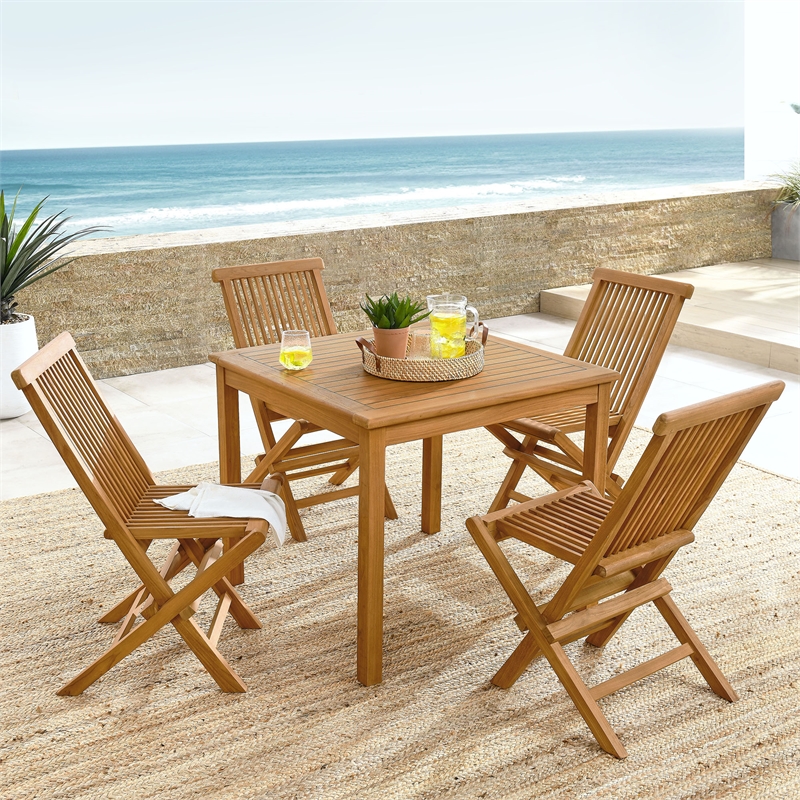 Vienna 5-Piece Dining Set with Folding Chairs in Natural Natural