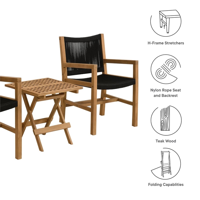 Vienna 3-Piece Armchairs with Folding Side Table in Natural Black